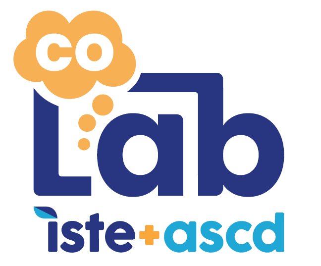 A stylized logo in shades of blue and yellow that says coLab ISTE+ASCD.